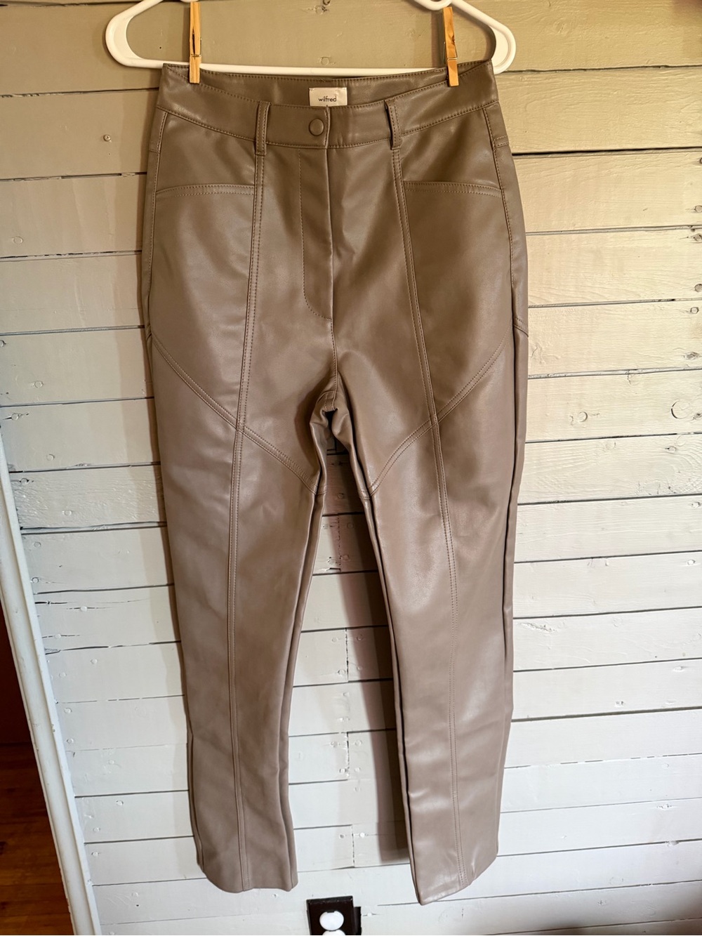 Wilfred Taupe Faux Leather High-Waist Pants